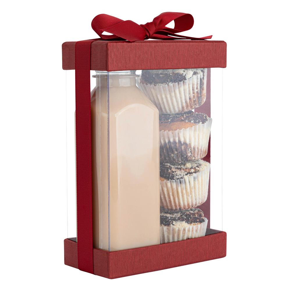 Plastic Gift Boxes With Base Lid & Ribbon Maroon 7.5X5X2.5" 6 Pack Bakery Boxes