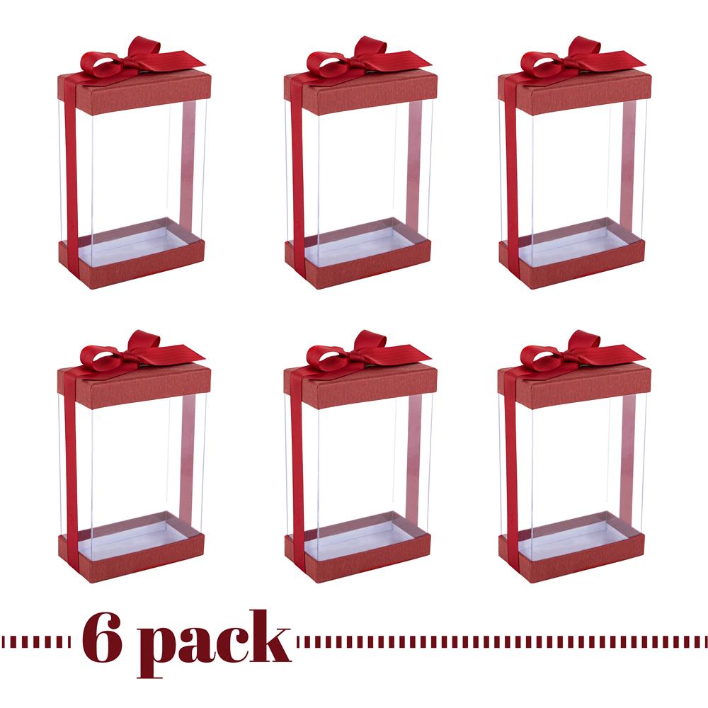 Plastic Gift Boxes With Base Lid & Ribbon Maroon 7.5X5X2.5" 6 Pack Bakery Boxes