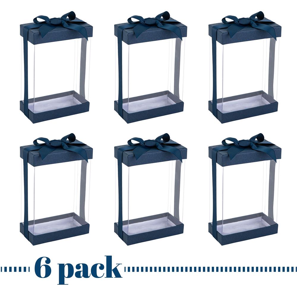 Plastic Gift Boxes 6 Pack With Base Lid & Ribbon Navy Blue 7.5X5X2.5" Bakery Boxes