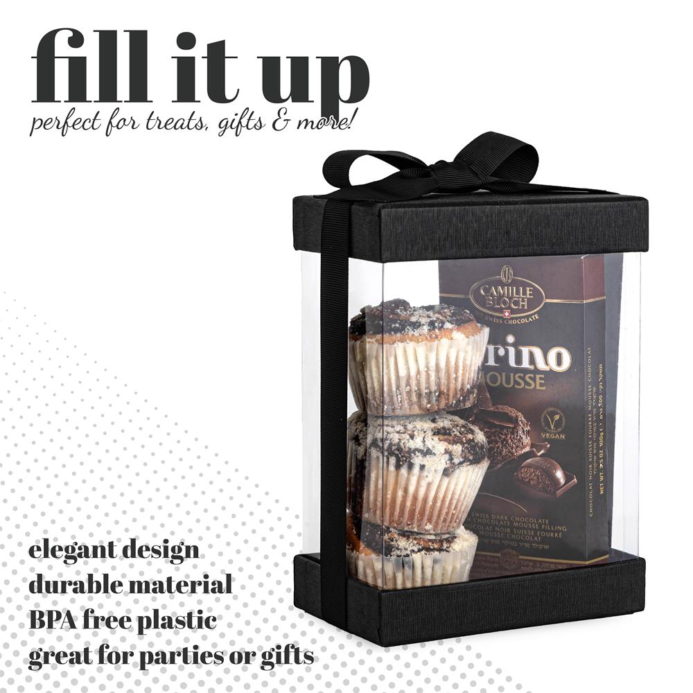 Clear Black 7X5X3" Gift Boxes 6 Pack Bakery Boxes With Base Lid & Ribbon