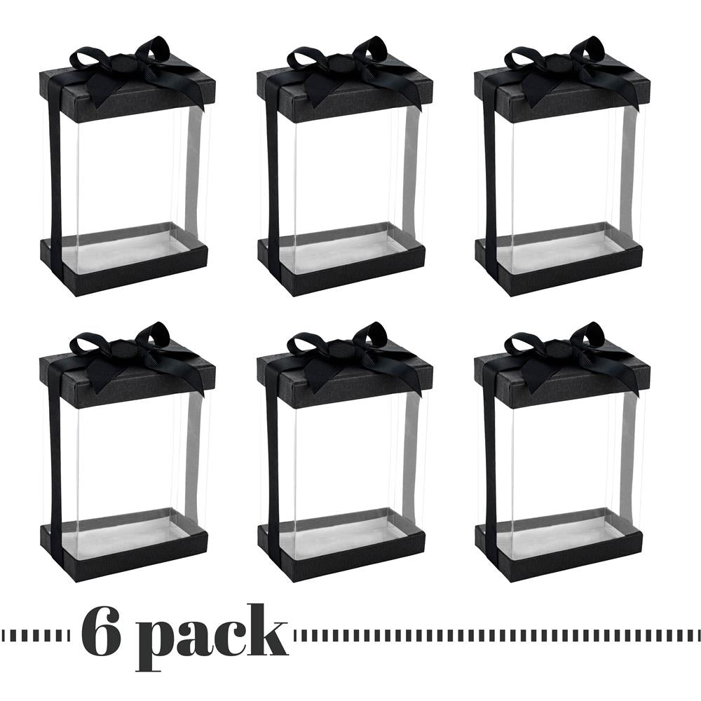 Clear Black 7X5X3" Gift Boxes 6 Pack Bakery Boxes With Base Lid & Ribbon