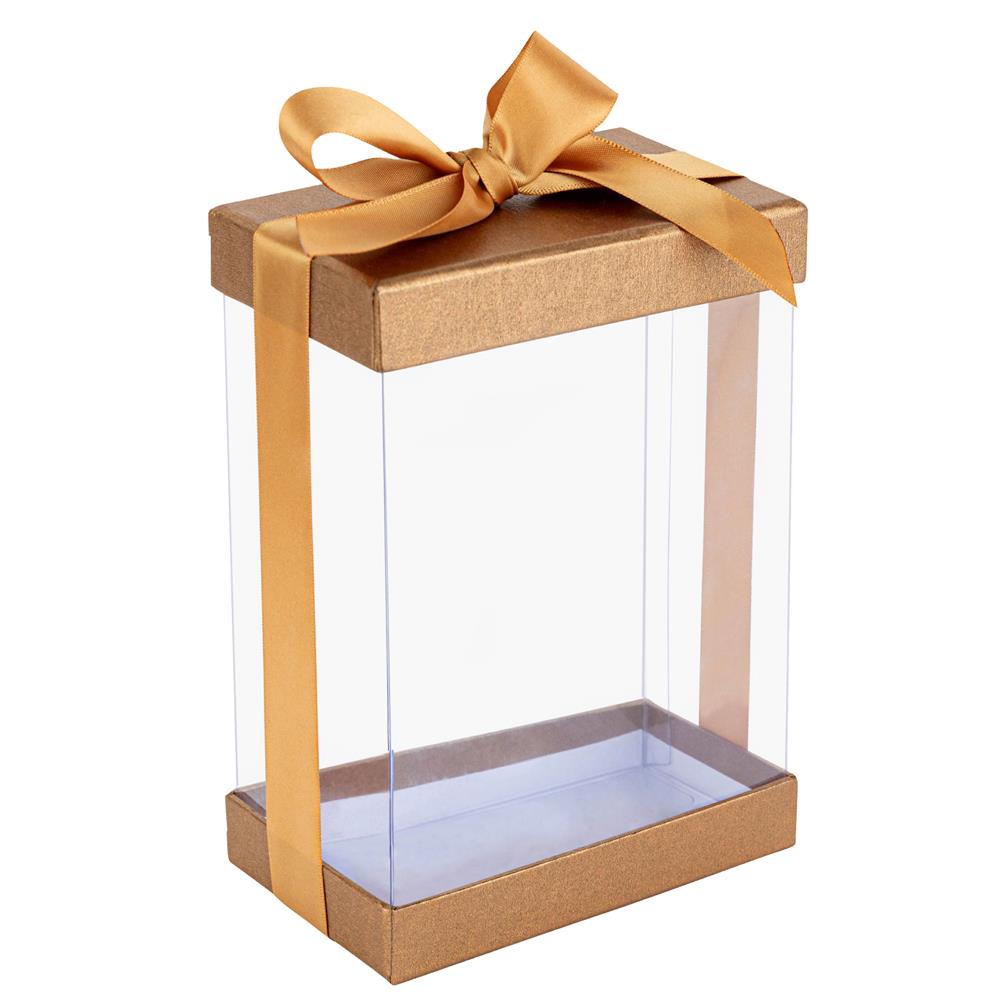 Clear Gold 7X5X3" Gift Boxes 6 Pack Bakery Boxes With Base Lid & Ribbon