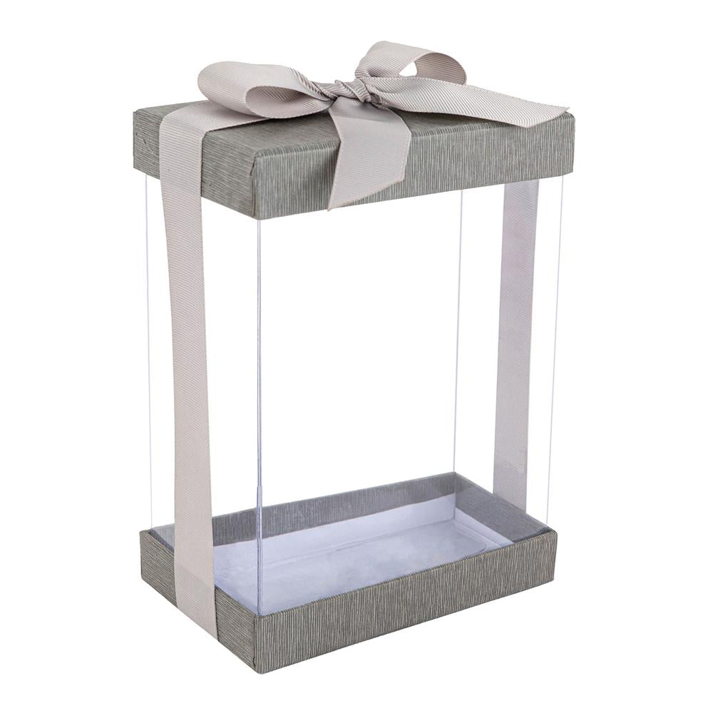 Clear Gift Boxes 6 Pack Bakery Boxes Gray 7X5X3" With Base Lid & Ribbon