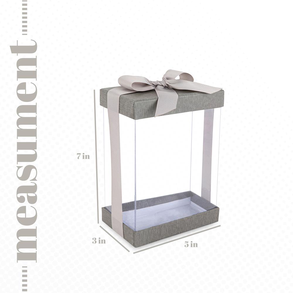 Clear Gift Boxes 6 Pack Bakery Boxes Gray 7X5X3" With Base Lid & Ribbon