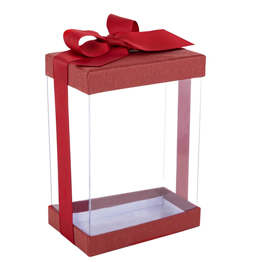 Clear Maroon 7X5X3" Gift Boxes 6 Pack Bakery Boxes With Base Lid & Ribbon
