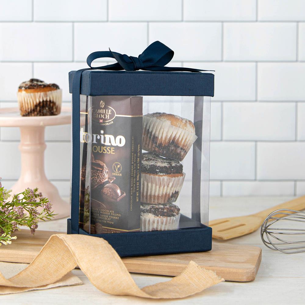 Clear Navy Blue 7X5X3 Gift Boxes 6 Pack Bakery Boxes With Base Lid & Ribbon