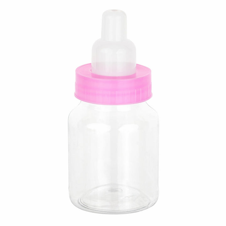 Pink Baby Girl Bottle Shaped Acrylic Candy Boxes 36 Pack 1.5"X3.5"