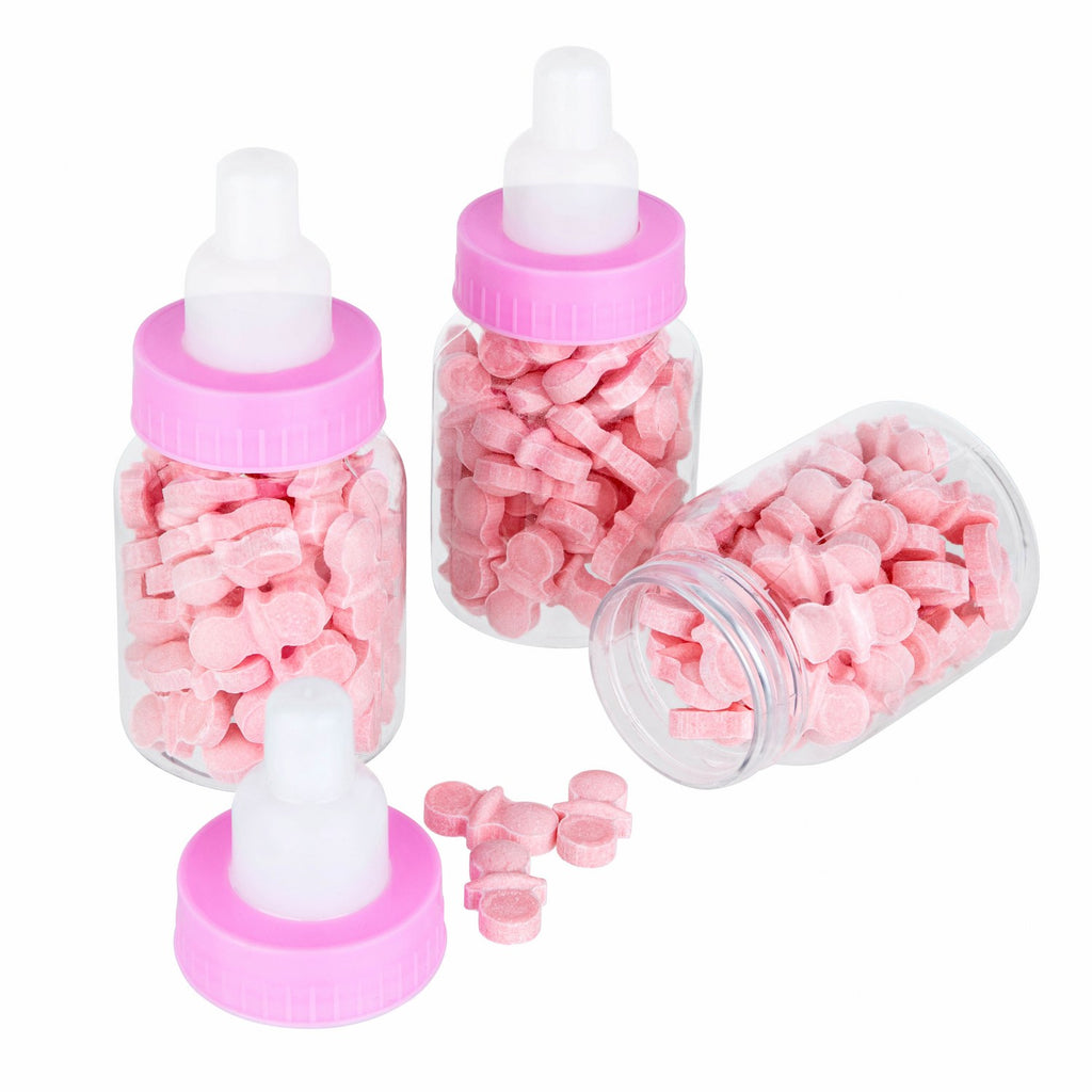 Pink Baby Girl Bottle Shaped Acrylic Candy Boxes 36 Pack 1.5"X3.5"