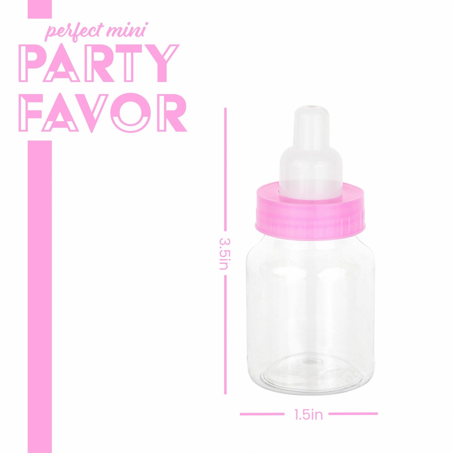 Pink Baby Girl Bottle Shaped Acrylic Candy Boxes 36 Pack 1.5"X3.5"