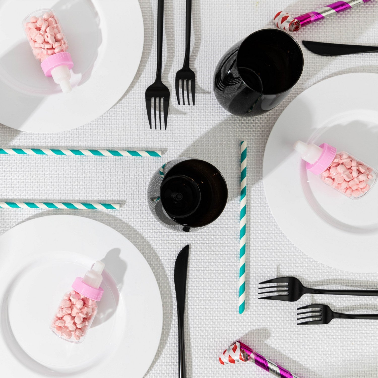 Pink Baby Girl Bottle Shaped Acrylic Candy Boxes 36 Pack 1.5"X3.5"