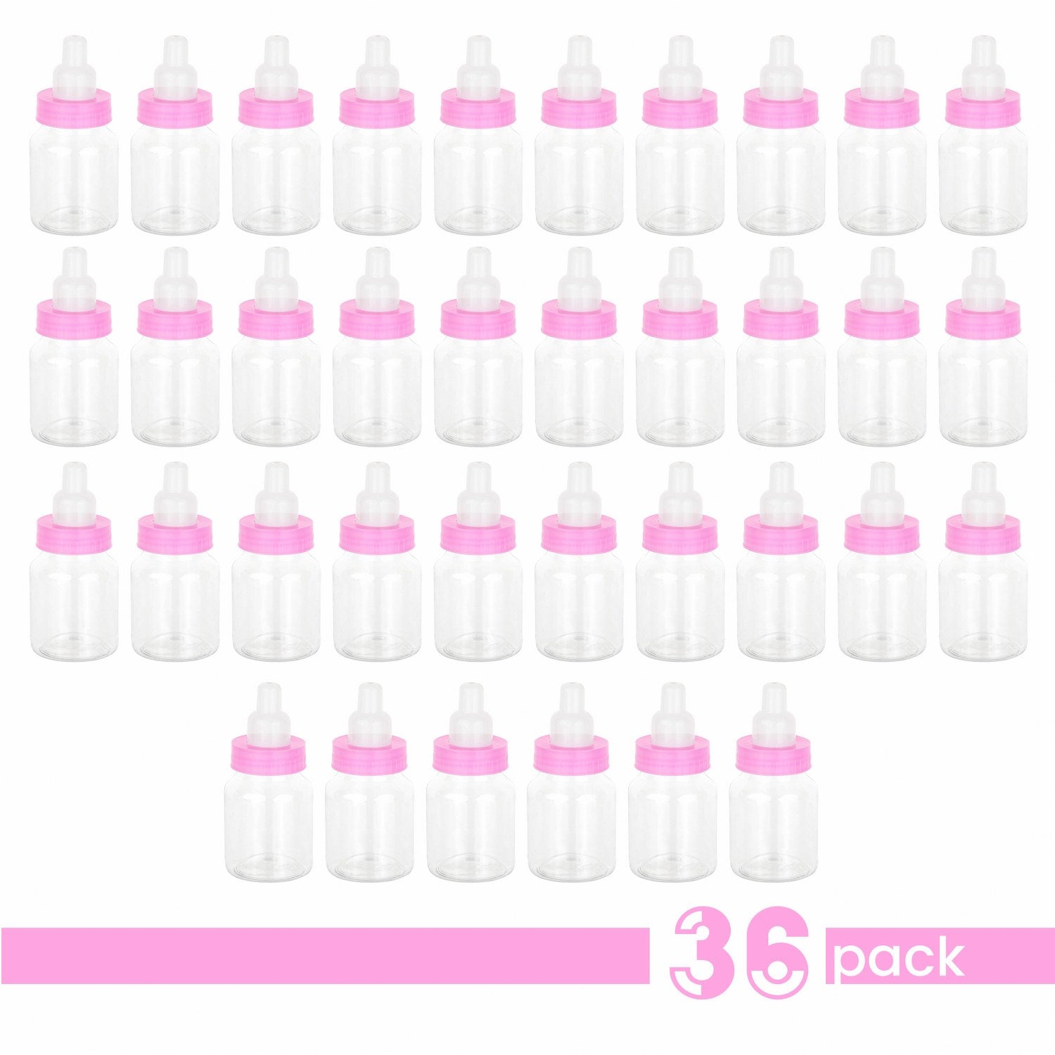 Pink Baby Girl Bottle Shaped Acrylic Candy Boxes 36 Pack 1.5"X3.5"