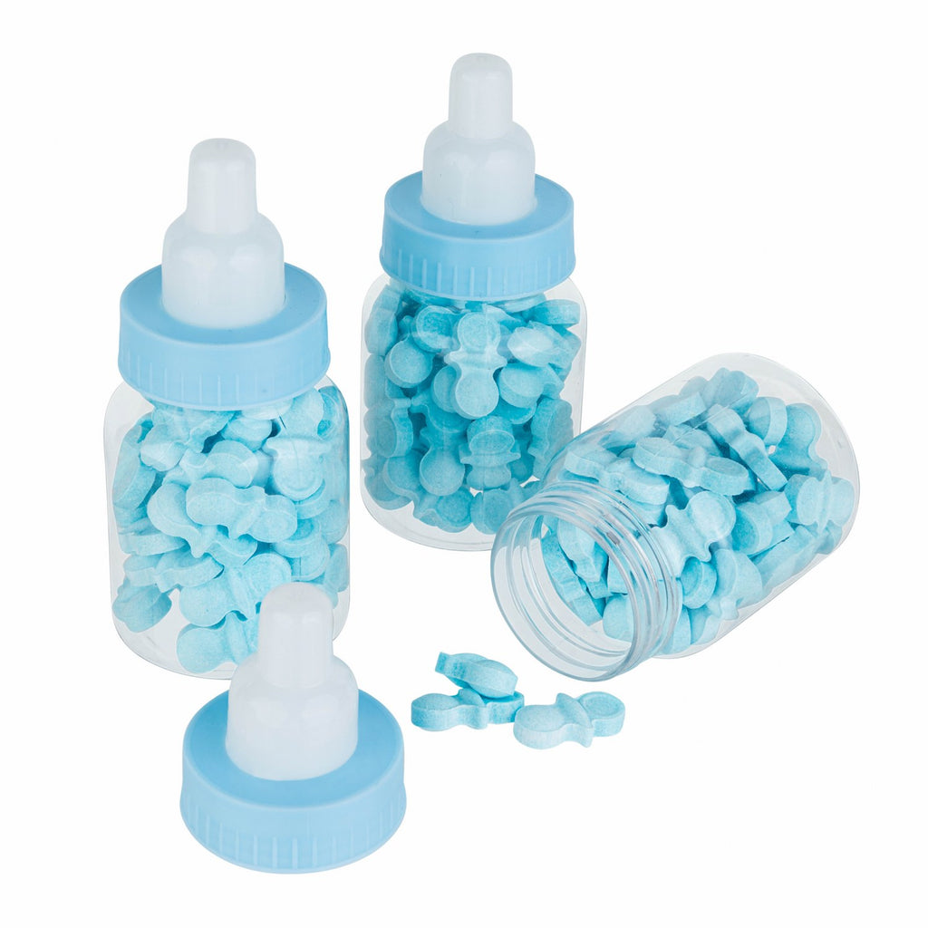 Blue Baby Boy Bottle Shaped Acrylic Candy Boxes 36 Pack 1.5"X3.5"