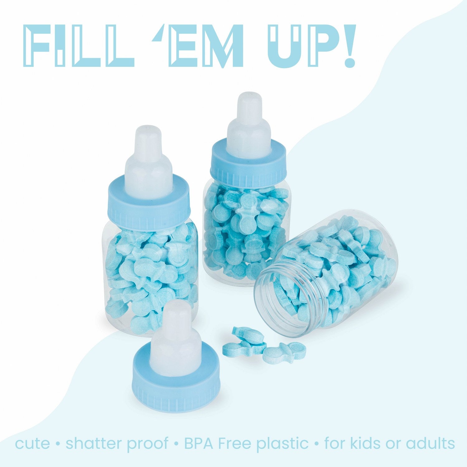 Blue Baby Boy Bottle Shaped Acrylic Candy Boxes 36 Pack 1.5"X3.5"