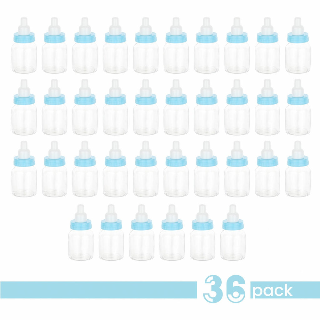 Blue Baby Boy Bottle Shaped Acrylic Candy Boxes 36 Pack 1.5"X3.5"