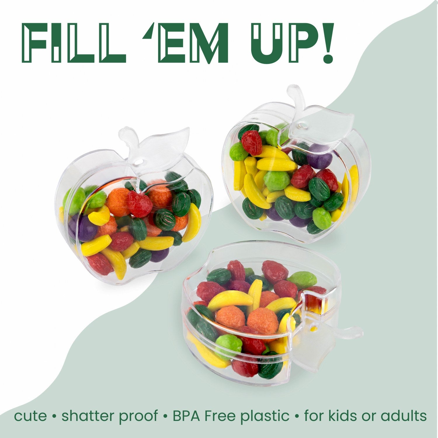 Apple Shaped Acrylic Candy Boxes 12 Pack 2.95"X2.28"X1.02"