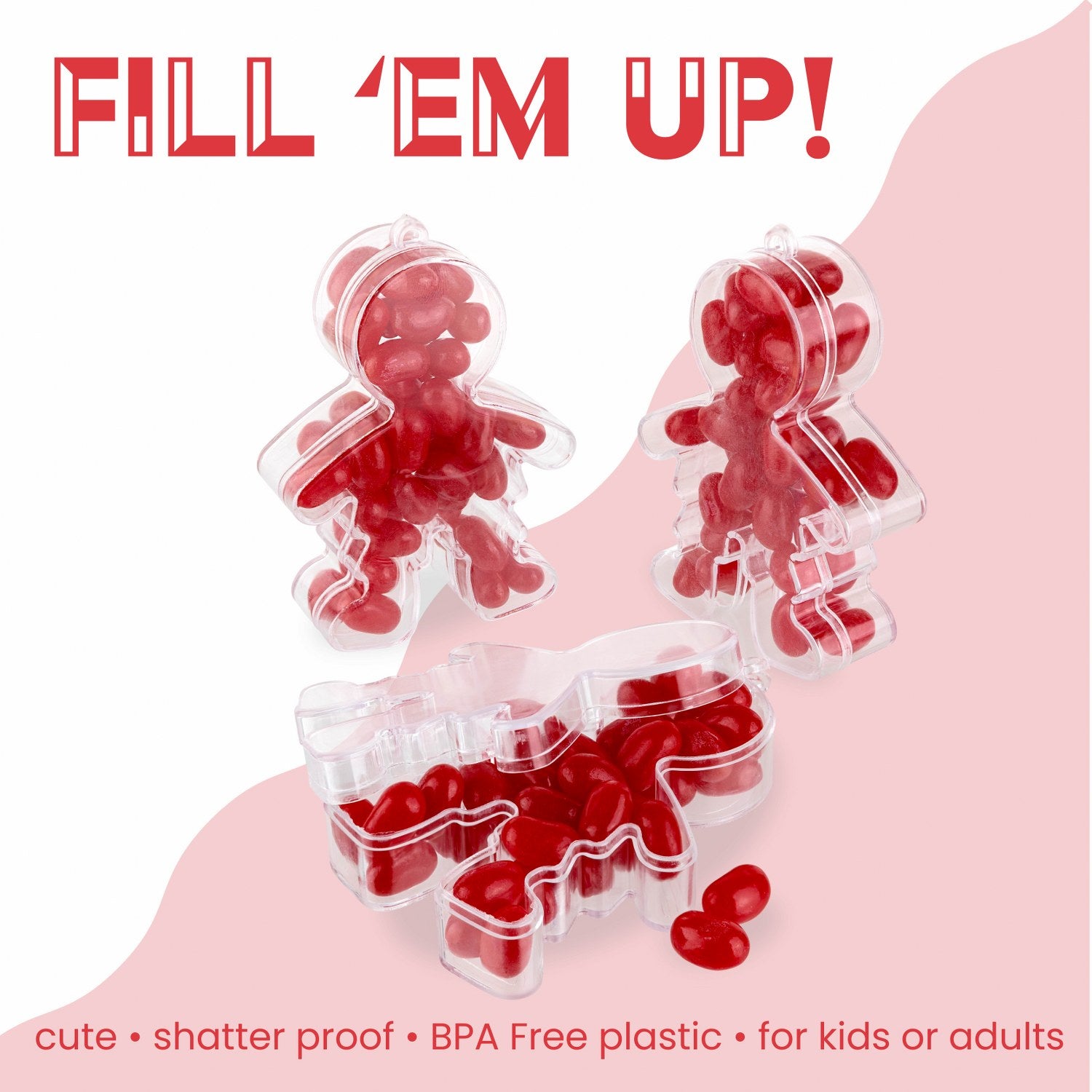 Ginger Bread Boy Shaped Acrylic Candy Boxes 12 Pack 2.75"X3.62"X0.98"