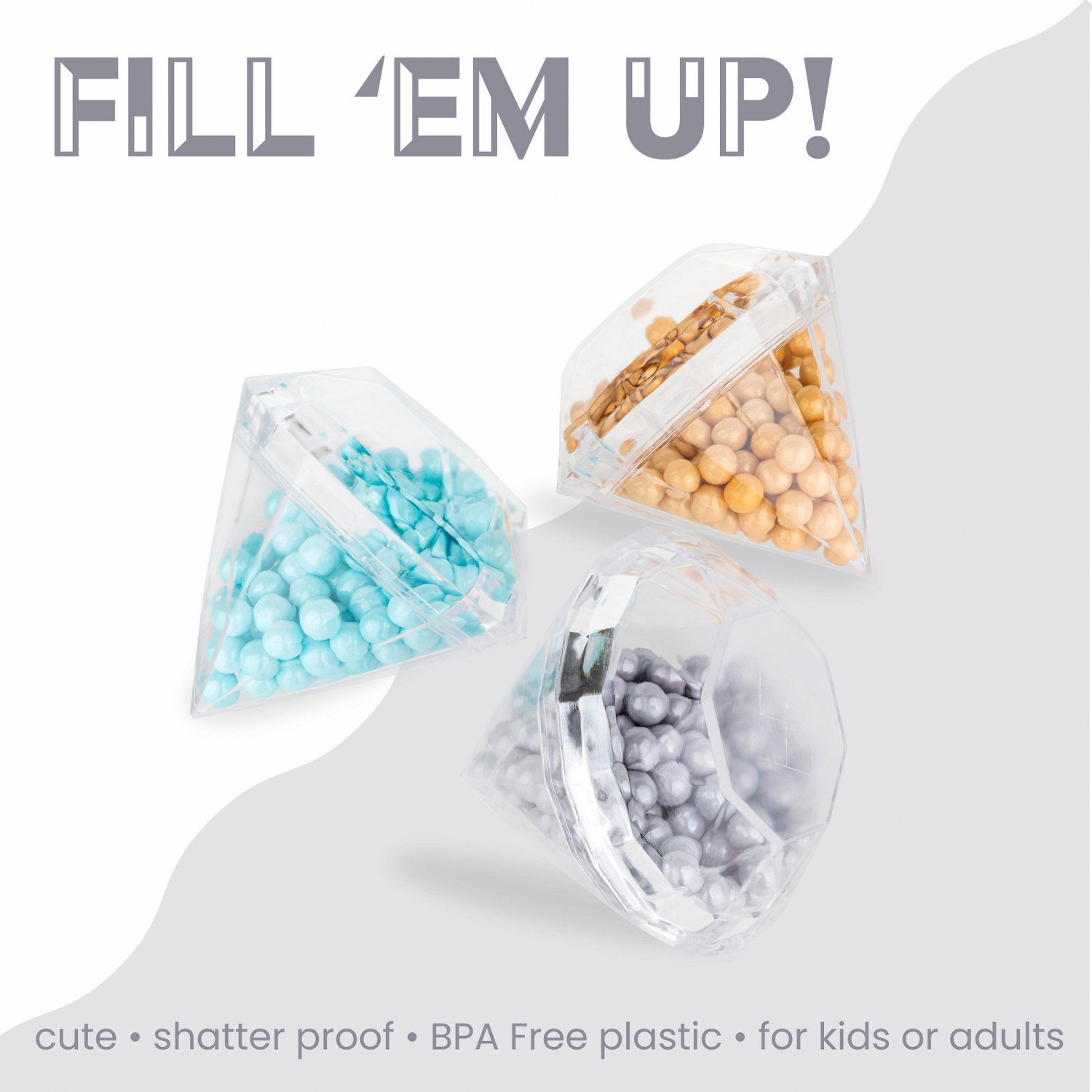 Diamond Shaped Acrylic Candy Boxes 12 Pack 2.75"x2.75"x2.75"