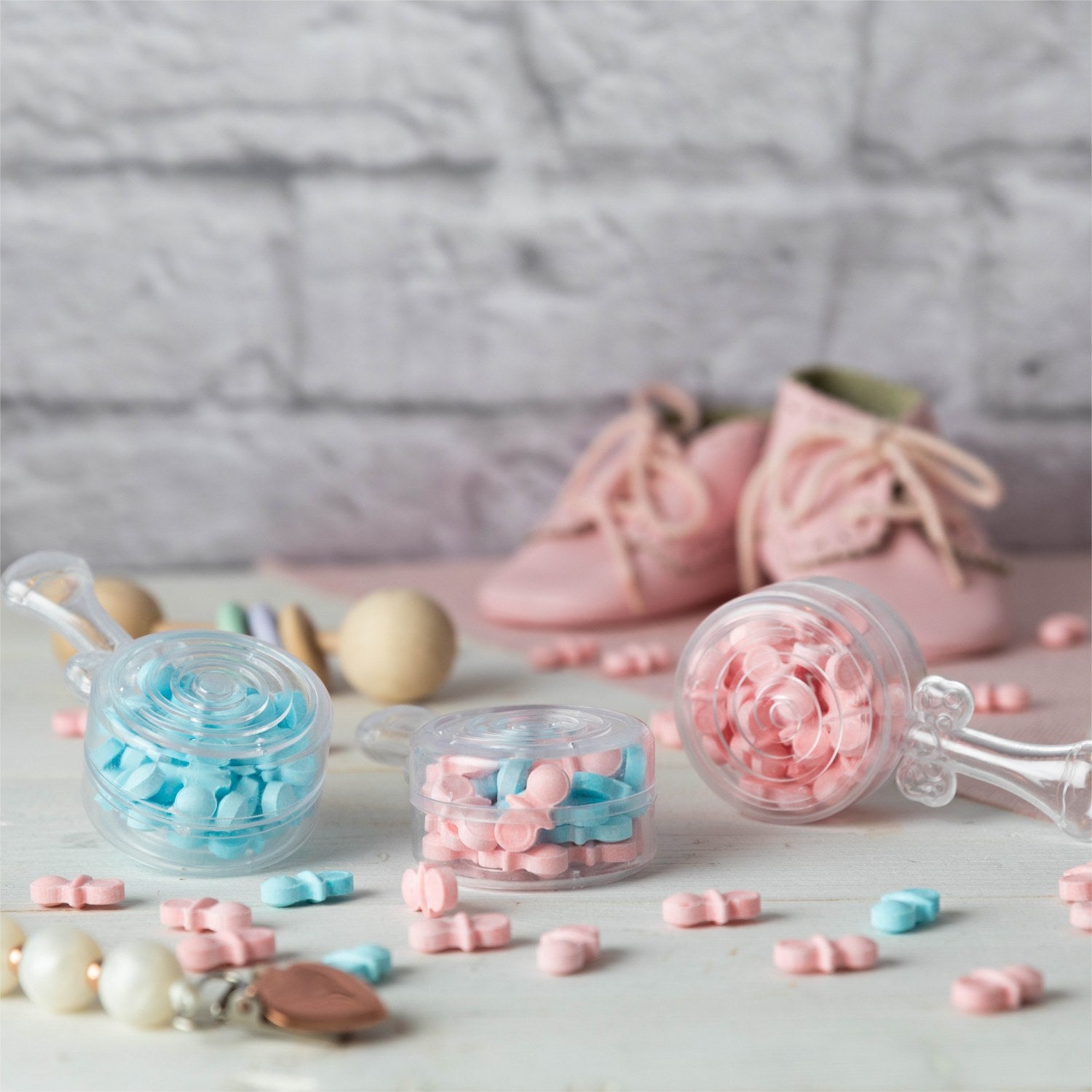 Baby Rattle Shaped Acrylic Candy Boxes 12 Pack 4.01"X1.88"X1.07"