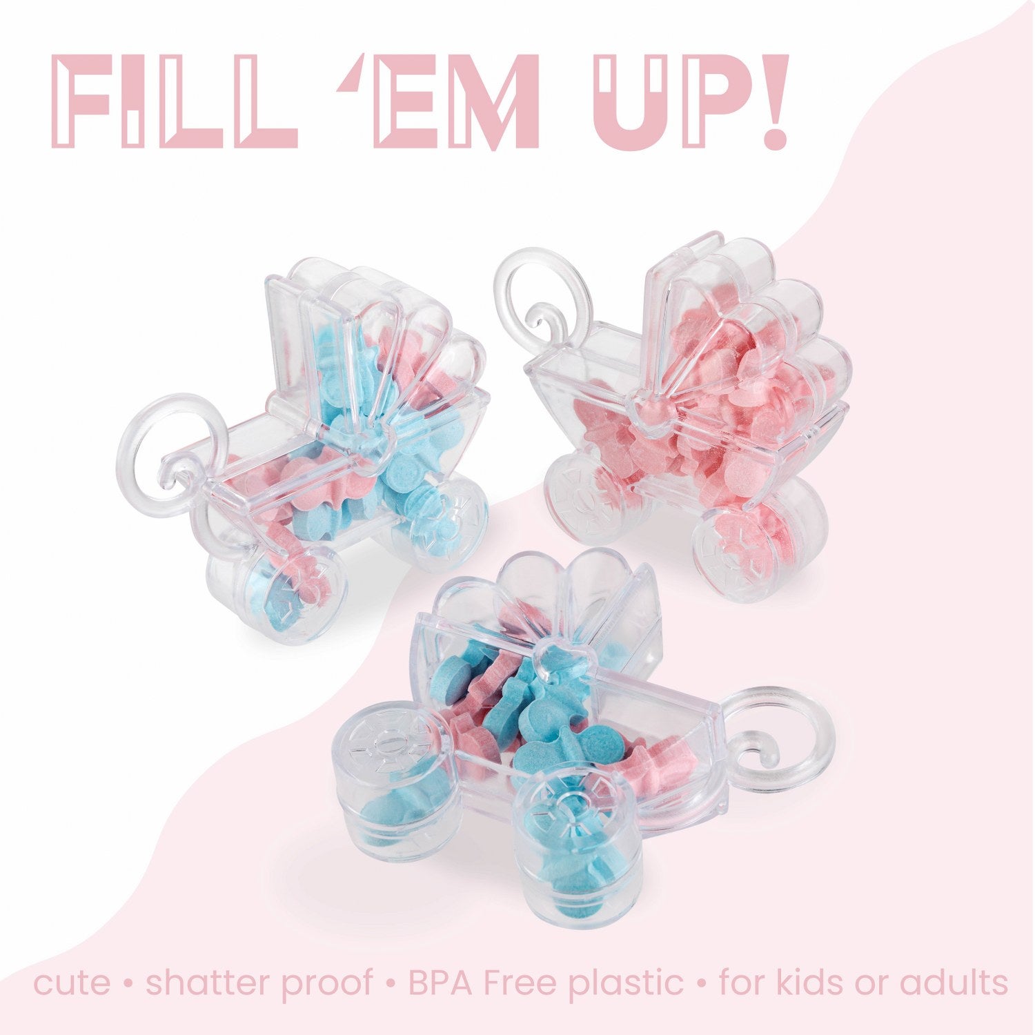 Baby Carriage Shaped Acrylic Candy Boxes 12 Pack 2.75"X2.75"X0.71"