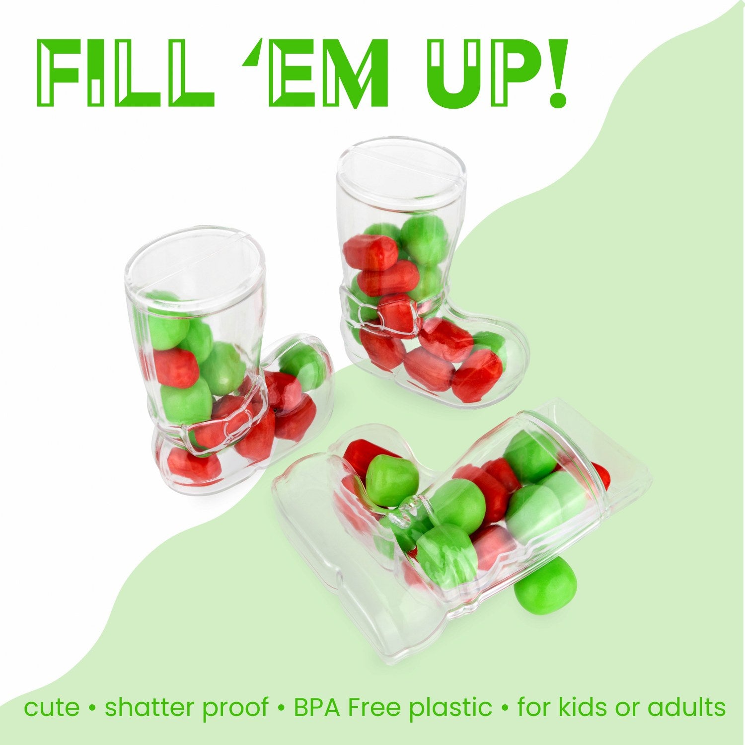 Christmas Boot Shaped Acrylic Candy Boxes 12 Pack 3.25"X3"X1.5"