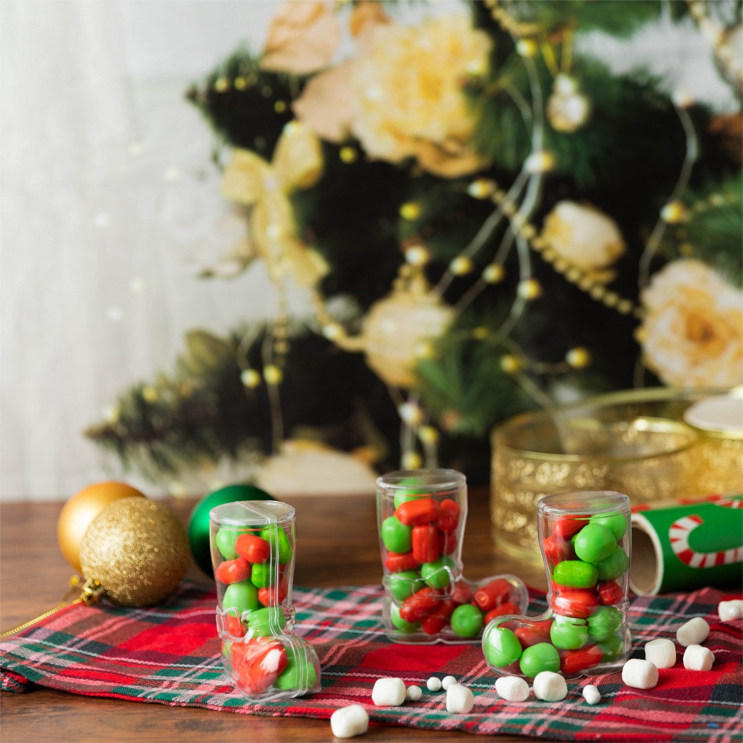 Christmas Boot Shaped Acrylic Candy Boxes 12 Pack 3.25"X3"X1.5"