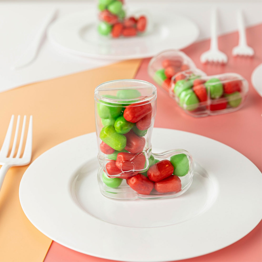 Christmas Boot Shaped Acrylic Candy Boxes 12 Pack 3.25"X3"X1.5"