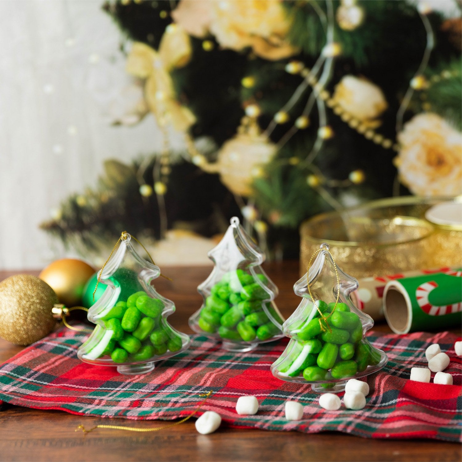 Christmas Tree Shaped Acrylic Candy Boxes 12 Pack 4.5"X3.75"X2"