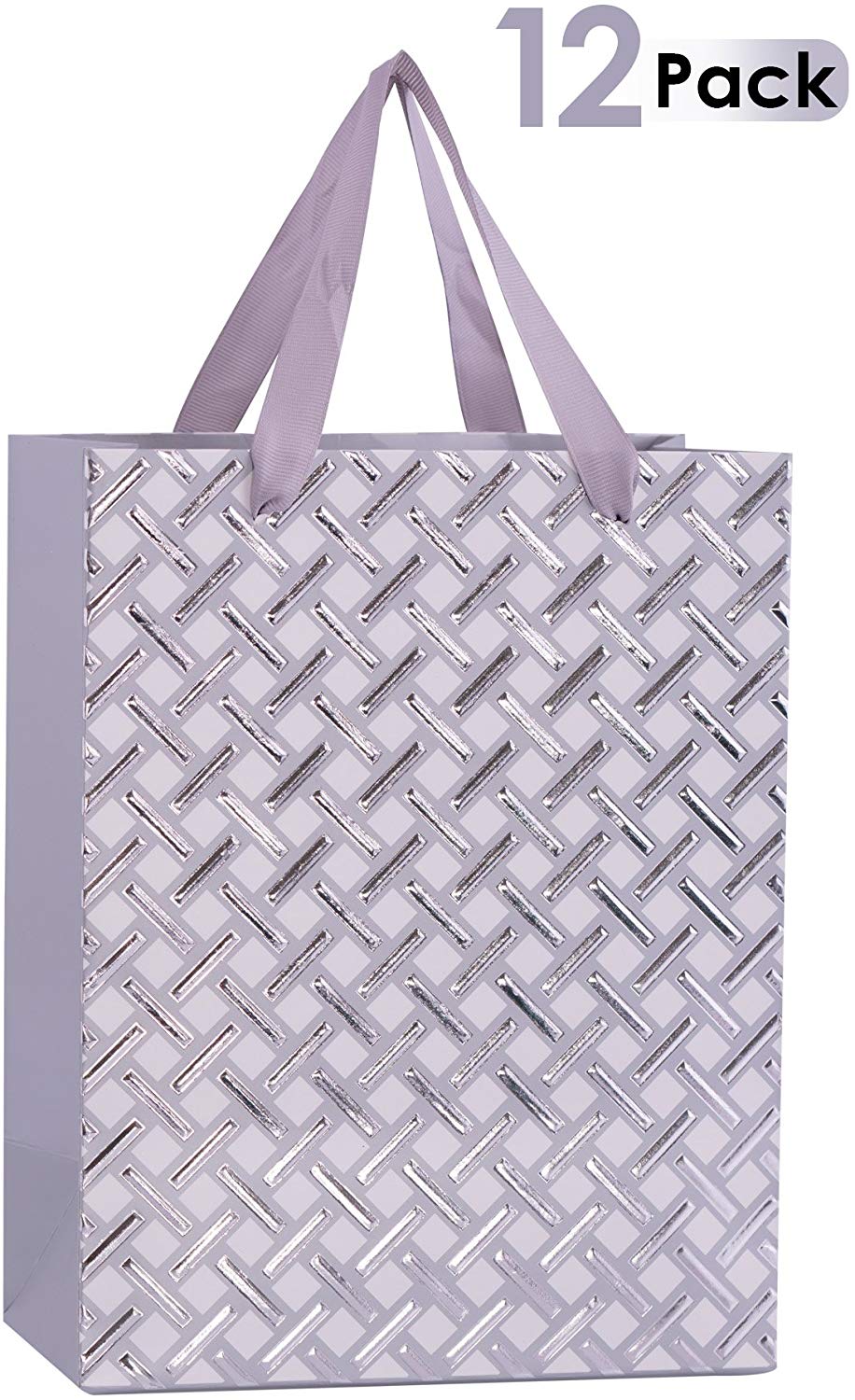 Premium Gift Bags 12 Pack Silver 9X7X4"