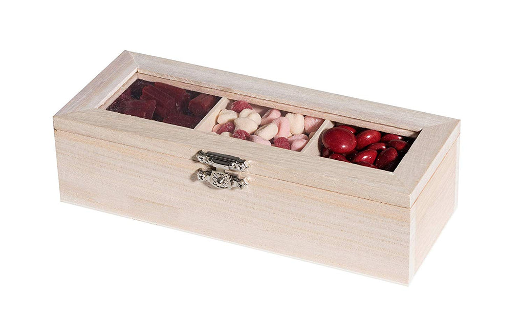 Wooden CaseWith Lid 3 Sectional Candy Gift Box 4 Pack 6.75''X2.75''X2''