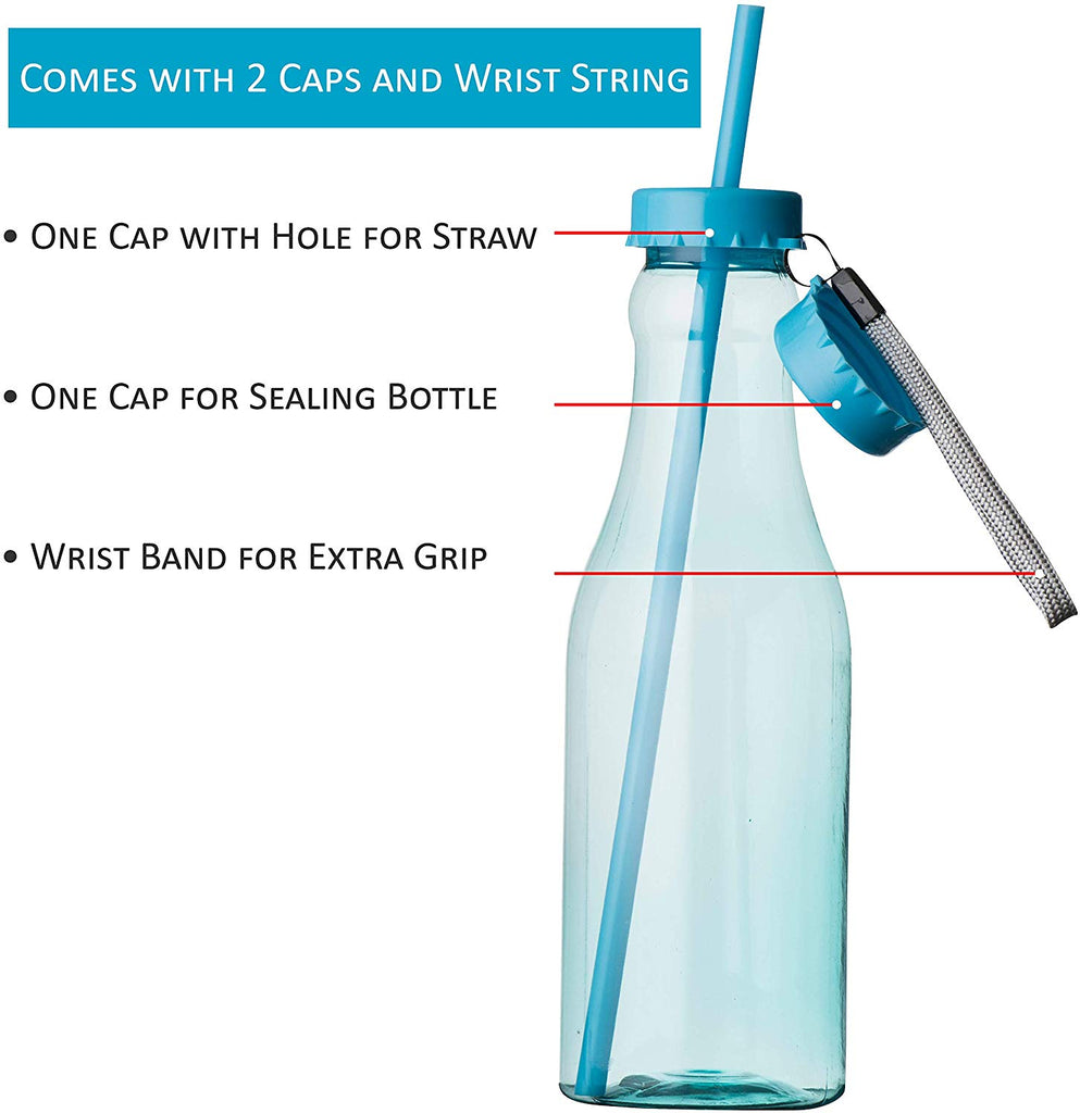 Blue Plastic Bottle With Straw 6 Pack 22 Oz