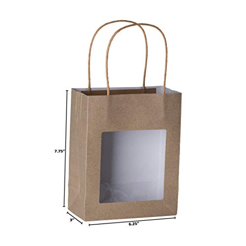 Brown Kraft Paper Bag With Window 10 Pack 7.75"X 6.25"X 3"