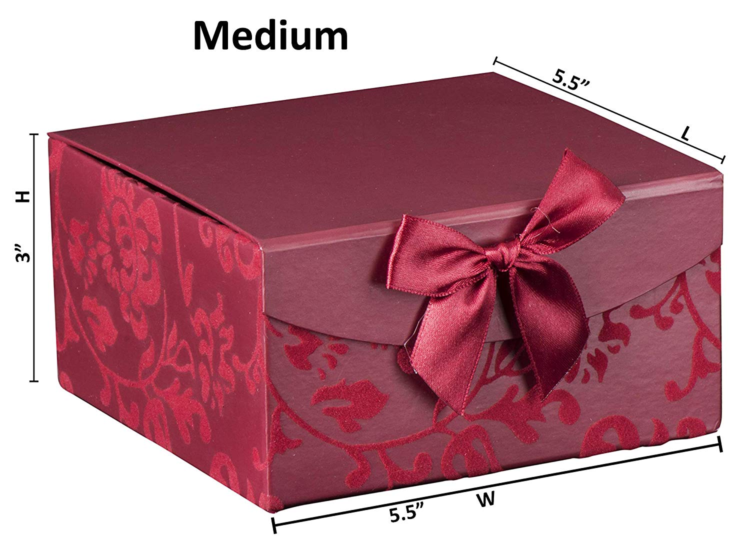 Red Swirl Nesting Elegant Christmas Gift Boxes, Set of 3, with Bows, Magnetic Closure