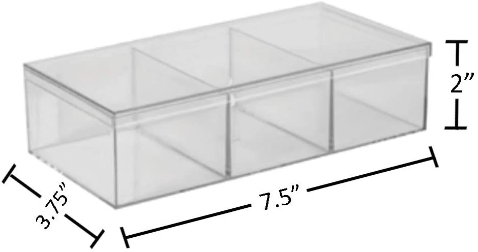 Clear Acrylic Boxes 7.5"X3.75"X2" Three Sectional 4 Pack
