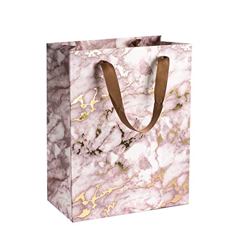 Brown Marble Design Foil Stamped Gift Bags 12 Pack 9"X 7"X 4"