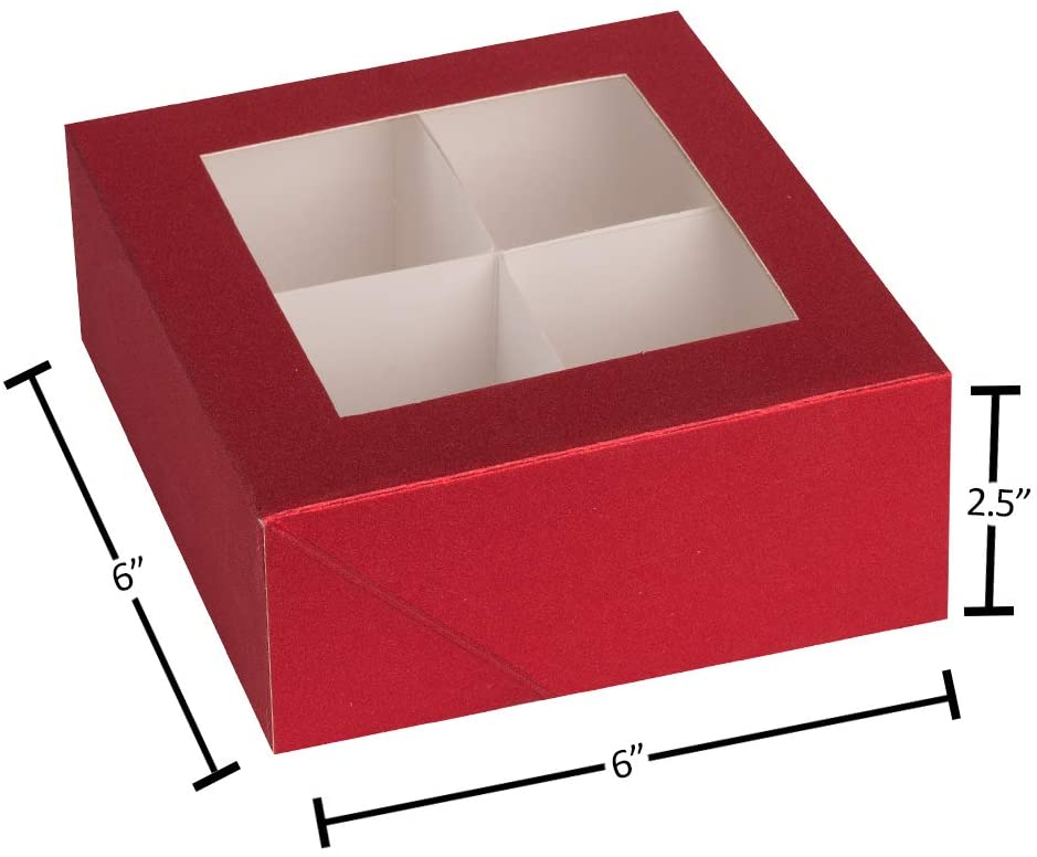 Window Box 6"X6"X2.5" Red With Four Sections 6 Pack