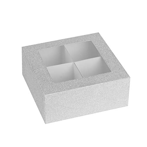 Window Box 6"X6"X2.5" Silver Glitter With Four Sections 6 Pack