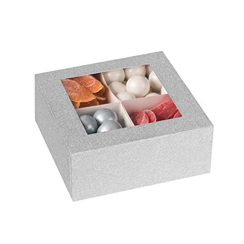 Window Box 6"X6"X2.5" Silver Glitter With Four Sections 6 Pack