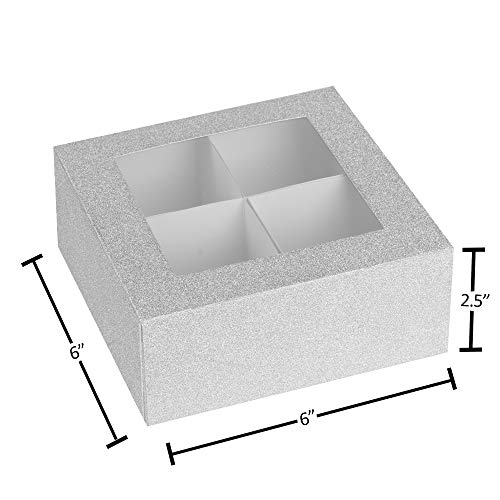 Window Box 6"X6"X2.5" Silver Glitter With Four Sections 6 Pack