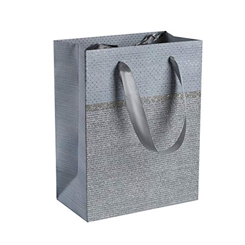 Grey Sparkling Glitter Gift Bags 12 Pack 9"X 7"X 4"