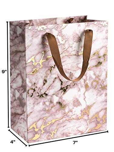 Brown Marble Design Foil Stamped Gift Bags 12 Pack 9"X 7"X 4"
