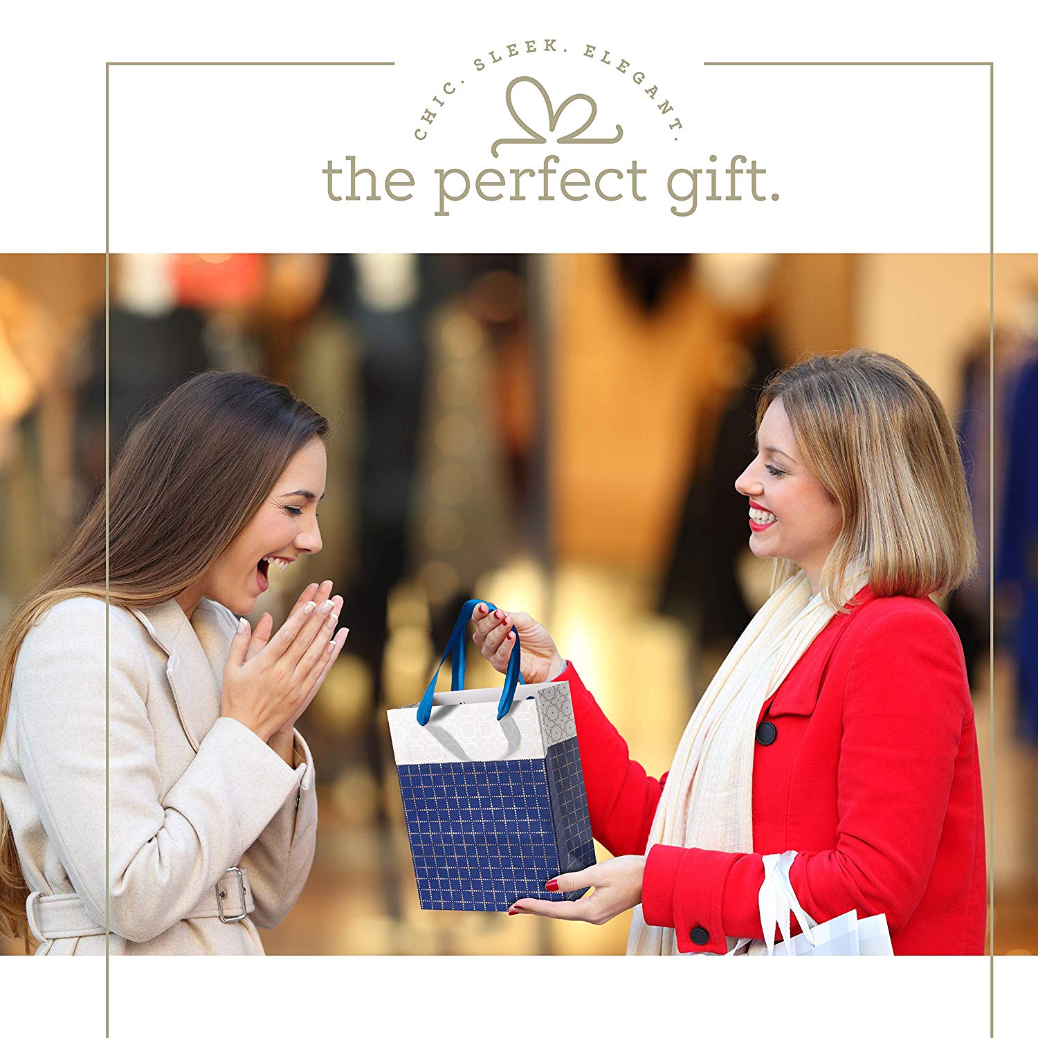 Small Box Design Foil Stamped Gift Bags Set 12 Pack 9"X 7"X 4" Blue