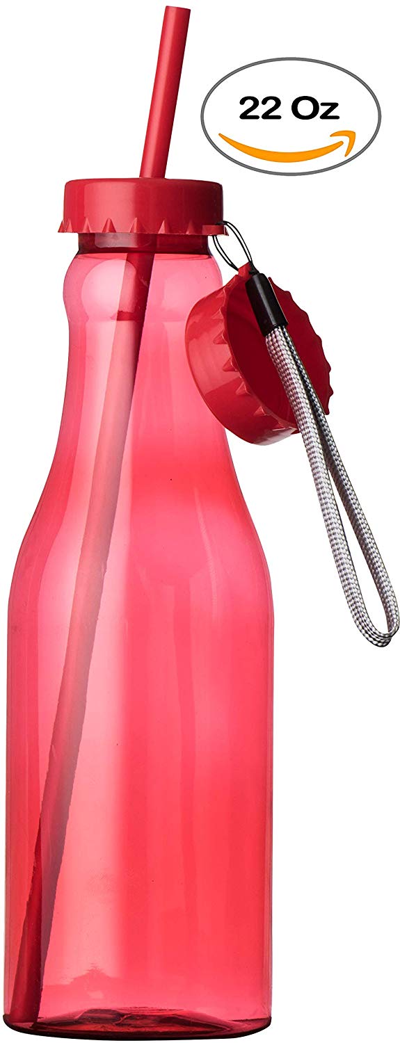 Red Plastic Bottle With Straw 6 Pack 22 Oz