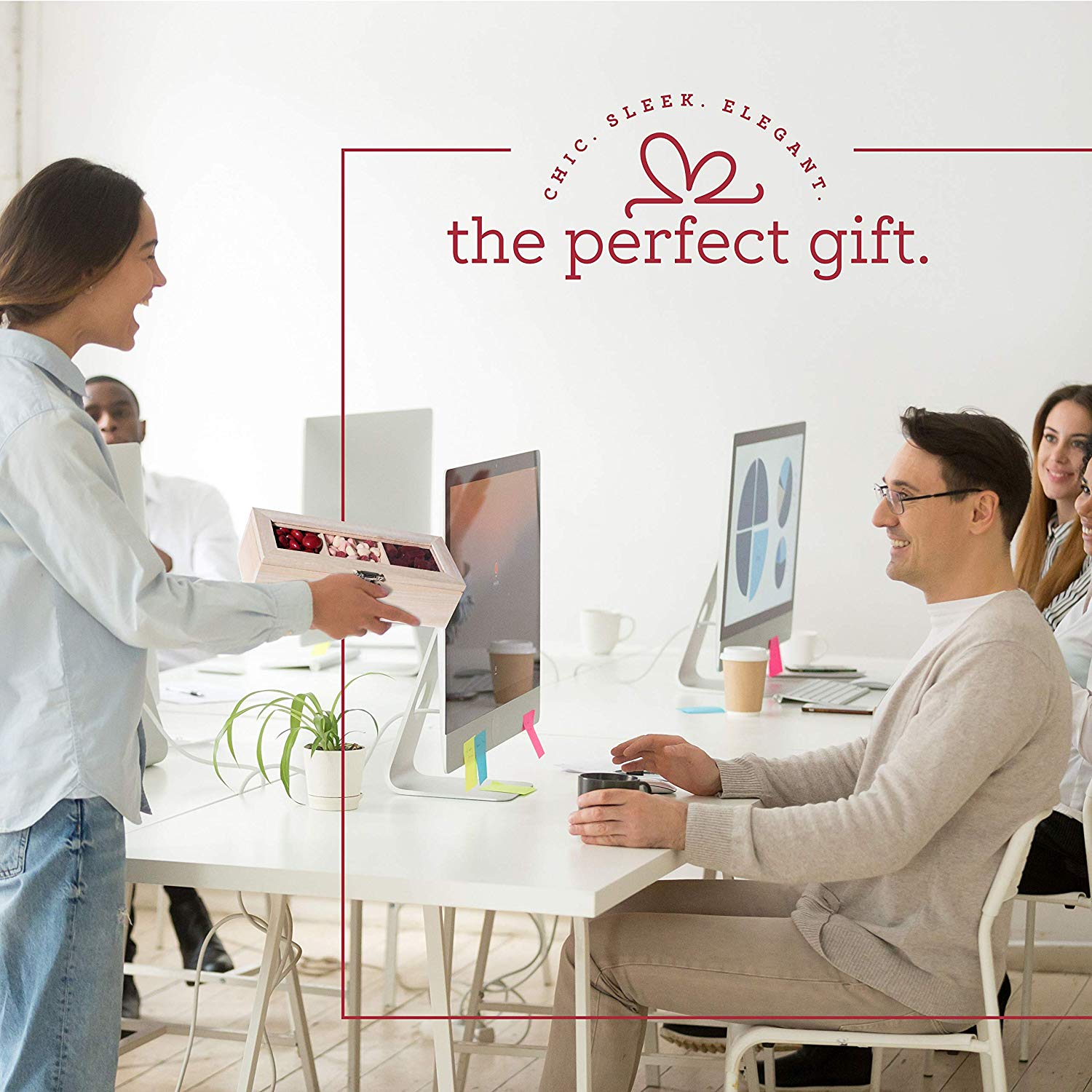 Wooden CaseWith Lid 3 Sectional Candy Gift Box 4 Pack 6.75''X2.75''X2''