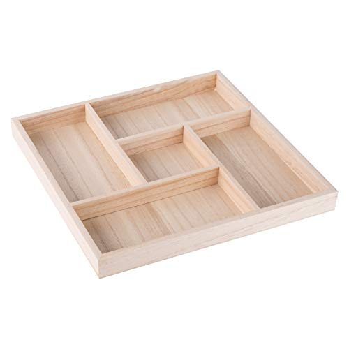 Five Sections Wooden Tray 10.5"X10.5"X1.22" Square 2 Pack