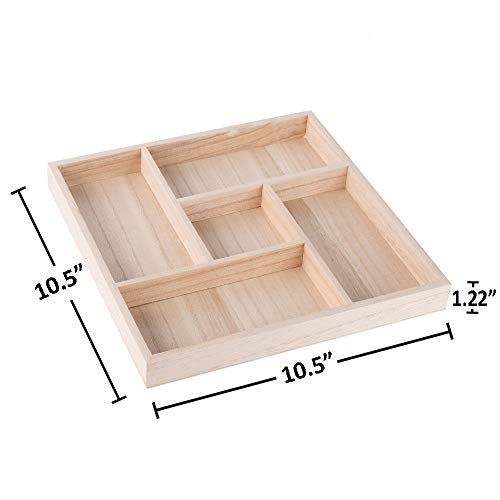 Five Sections Wooden Tray 10.5"X10.5"X1.22" Square 2 Pack