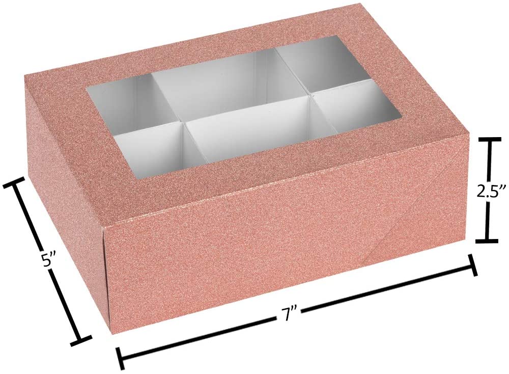 Window Box Rose Gold Glitter With Six Sections 6 Pack 7"X5"X2.5"