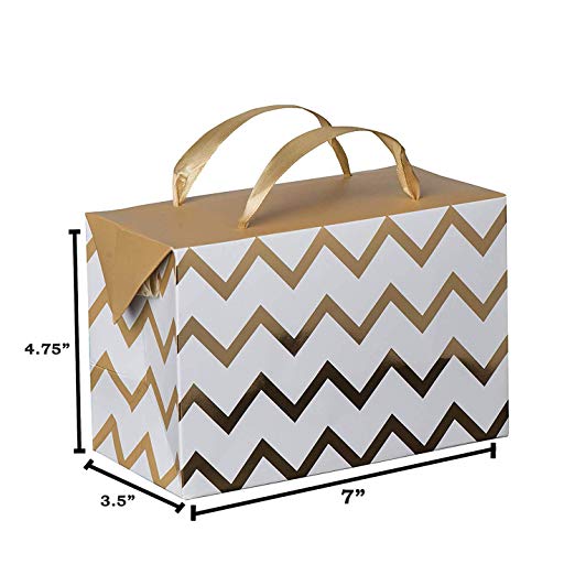 Gold Chevron Paper Gift Bag Box 6 Pack 7"X 3.5"X 4.75"
