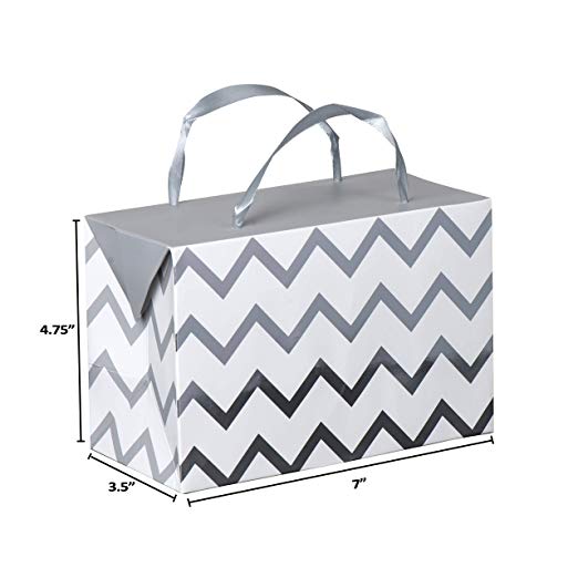 Silver Chevron Paper Gift Bag Box 6 Pack 7"X 3.5"X 4.75"