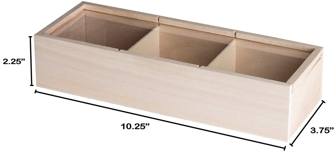 Wooden Case 3 Sectional Candy Gift Box  4 Pack 10.25''x3.75''x2.25'' Present Boxes and Best for Birthday, Wedding and Party Favors