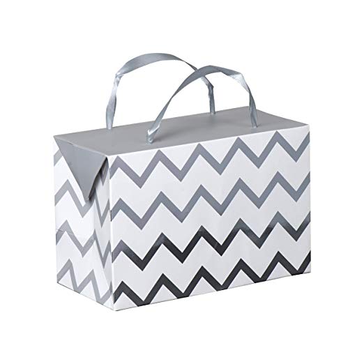 Silver Chevron Paper Gift Bag Box 6 Pack 7"X 3.5"X 4.75"